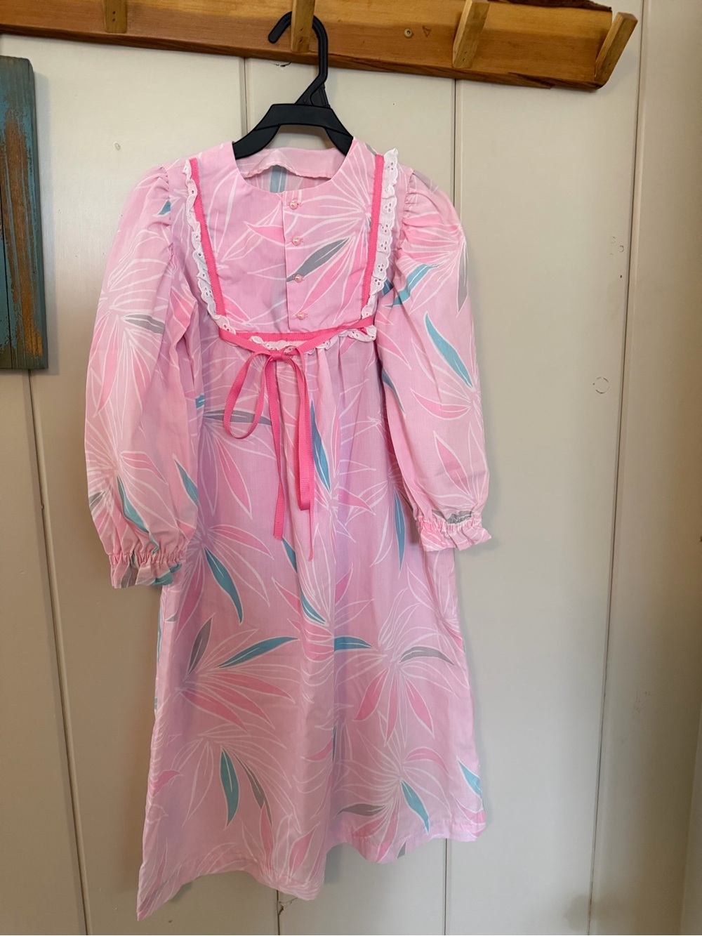 Vintage 1980s Girls Pink Hawaiian Floral Prairie Maxi Dress Approx Size 6